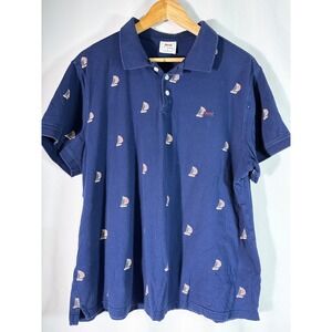 Le Tigre Mens XL Navy Blue Nautical Sailboat American Flag Polo Shirt Cotton